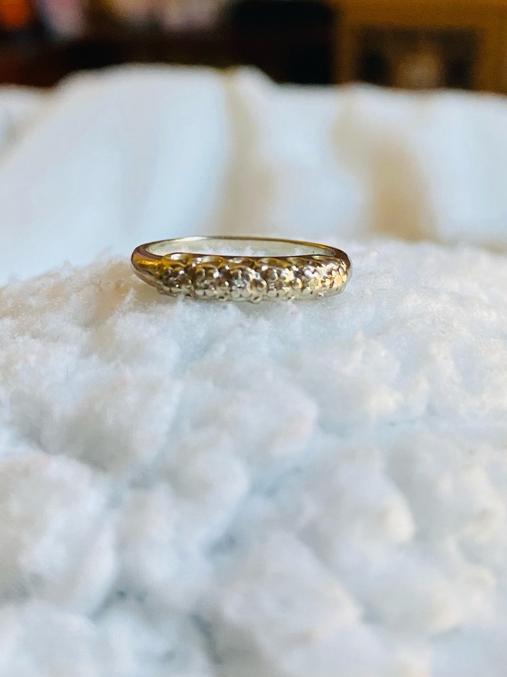 Vintage 14K White/Yellow Gold Wedding Band 6 Diamonds Antique 1930’s Engagement - Picture 2 of 5
